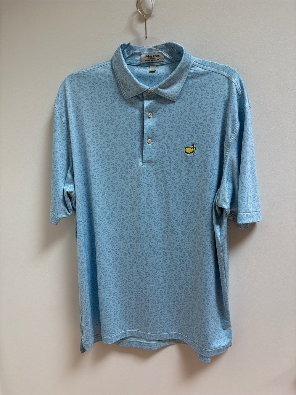 Peter Millar Light Blue Printed Golf Polo with Embroidered Masters Logo